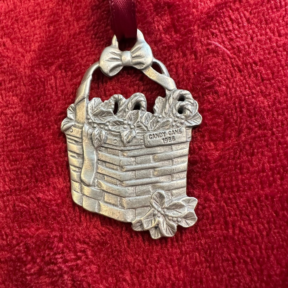 Longaberger 1995 Candy Cane Basket Pewter Christmas Ornament Vintage Silver Tone